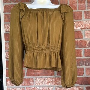 Universal Thread Olive Blouse with Gold Pinstripe & Square Neckline XL GUC